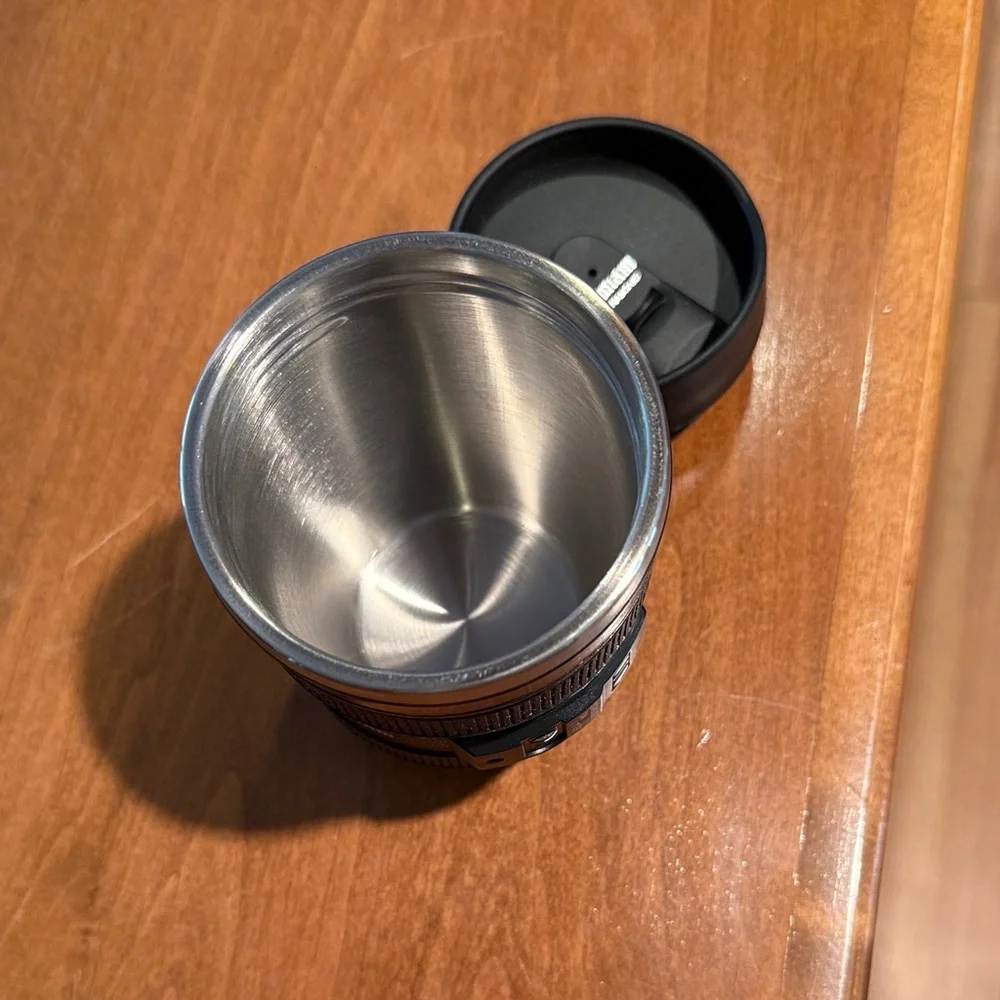 Camera Lens Mug with Lid - Black